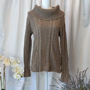 Jeanne Pierre Mocha Brown Cowl Neck Cable Knit Sweater L